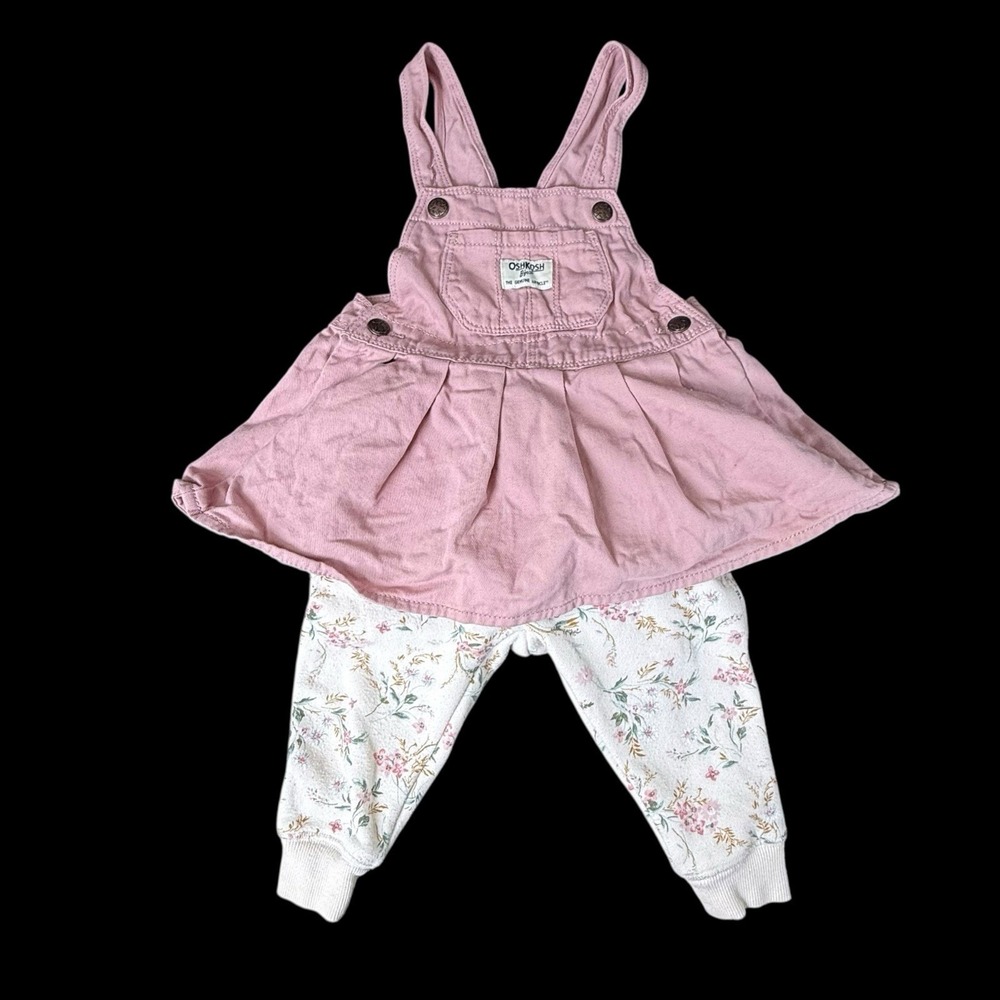 Oshkosh B'Gosh Baby Girl Pink Dress &‎ Floral Joggers Size 12 Month